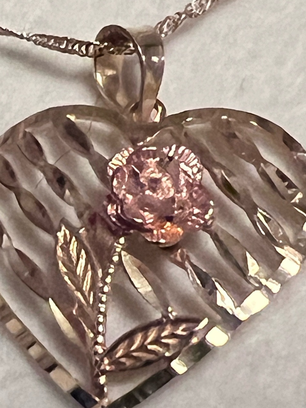 10K 18” chain yellow gold heart rose pink gold necklace & charm in box NEW